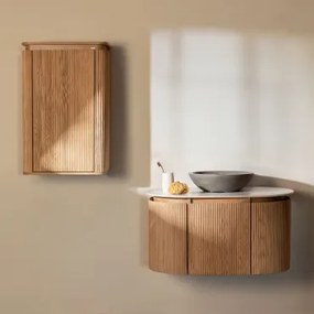 Conjunto De Móvel De Casa De Banho Suspenso 90x50 Cm Em Madeira Carsone Madeira Natural & Madeira Natural & Cimento Cinzento Redondo Ø40 Cm - Sklum