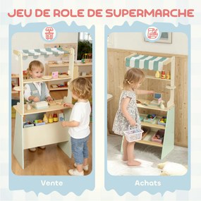 Conjunto de 34 Peças de Supermercado Infantil, 40 x 30 x 92,5 cm, Loja de Madeira, Verde