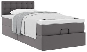 Cama otomana com colchão 100x200 cm couro artificial cinzento