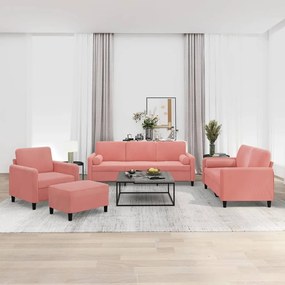 vidaXL 4 pcs conjunto sofás c/ almofadas/almofadões veludo rosa