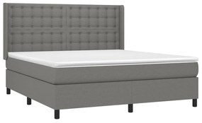 Cama box spring c/ colchão e LED 180x200 cm tecido cinza-escuro