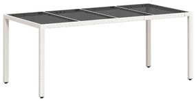 Mesa de jardim com tampo de vidro 190x90x75 cm vime PE branco