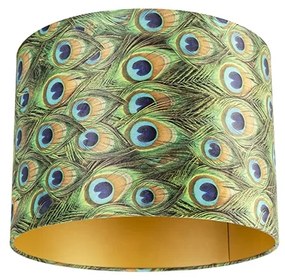 Abajur de veludo com design de pavão 40/40/30 com interior dourado