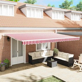 vidaXL Toldo Retrátil Manual Vermelho e Branco 500 × 350 cm