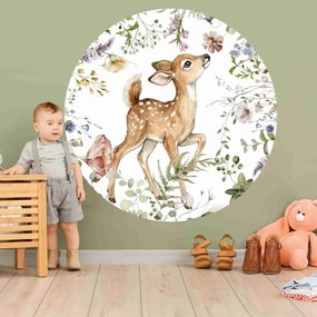Autocolante de parede para crianças - Veado com flores num círculo