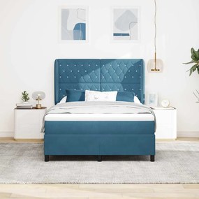 Cama Box Spring vidaXL com Colchão em Azul Escuro - 140x200 cm - Veludo