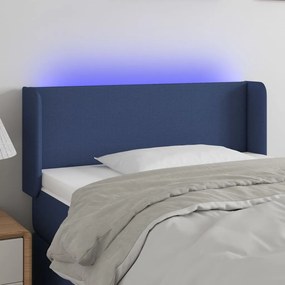 Cabeceira de cama c/ luzes LED tecido 93x16x78/88 cm azul