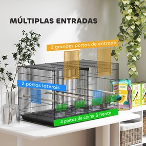 Gaiola para Pássaros com Divisória Gaiola para Aves com 4 Comedouros 4 Poleiros e Bandeja Amovível 76x46x46 cm Preto
