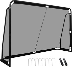 Baliza de futebol 300x200cm Rede PE impermeável Estrutura metálica 8 estacas para treino futebol Preto