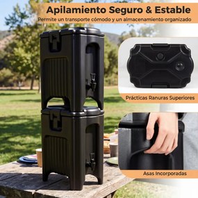 Dispensador bebidas térmico de 16,5 L com torneira antigotejamento e pega de transporte 46 x 30 x 51 cm para campismo, festas e catering Preto