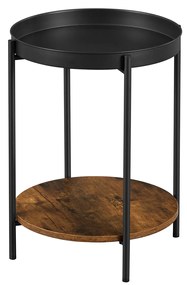 Mesa lateral VASAGLE de 2 níveis, mesa lateral com bandeja móvel, mesa de centro, estrutura de aço, para sala de estar, quarto, marrom rústico e preto LET221B01