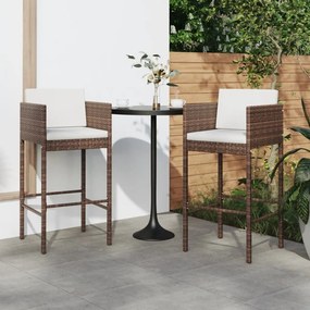 vidaXL Bancos de bar com almofadões 2 pcs vime PE castanho