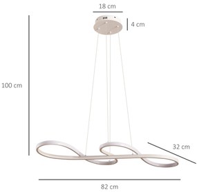 HOMCOM Candeeiro Suspenso de LED Moderno 70W Candeeiro de Teto com Altura Ajustável e Luz de 3 Cores 3000-6500K para Sala de Jantar Sala de Estar