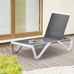 Outsunny Espreguiçadeira de jardim reclinável com rodas e encosto ajustável em 5 níveis Poltrona relaxante de alumínio para terraço varanda e piscina 170x67.5x95 cm Branco cinza