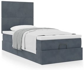 Estrutura cama otomana colchões 90x190cm veludo cinzento escuro