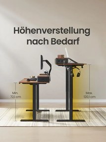 Secretária elétrica alta ajustável em altura, 120 x 60 x (72-120) cm, com suporte para monitor e estação de carregamento castanha