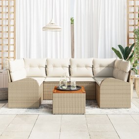 Conjunto de Sofá de Jardim de 7 peças com Almofadas Bege Rattan Poliés