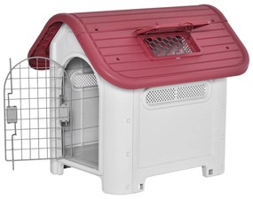 PawHut Casota para Cães com Porta Removível Base Elevada 3 Respiradouros e Janela Casota de Cães para Interior e Exterior 59x75x66cm Cinza e Vermelho