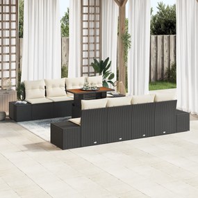 Conjunto de Sofá de Jardim de 7 Peças com Almofadas em Vime Preto