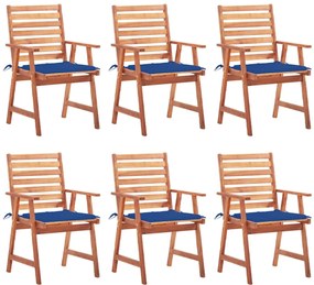 Cadeiras de jantar p/ jardim 6 pcs c/ almofadões acácia maciça