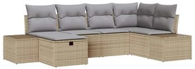 Conjunto de Sofás 6 peças com Almofadas Bege de Rattan Poliéster