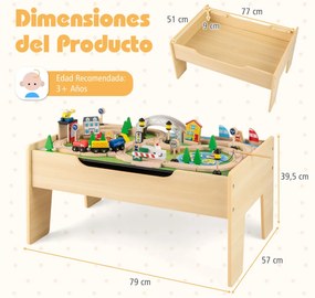 Mesa de atividades tudo em um para crianças com conjunto de comboio de 75 peças 79 x 57 x 39,5 cm
