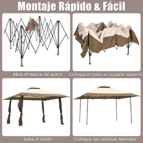Pérgola 3 x 3 M Pop Up com Telhado de 2 Níveis 2 Tecido Oxford 3 Alturas Ajustáveis para jardim Castanho e Bege