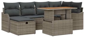 Conjunto de Sofá de Jardim 7 Peças com Almofadas Cinza em Rattan Sinté