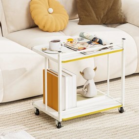Carrinho de arrumação 49 x 35 x 51 cm móvel de 2 níveis com prateleiras abertas e bordas douradas para sala, quarto ou escritório - Branco