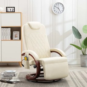 vidaXL Cadeira massagens reclinável TV couro artificial branco creme