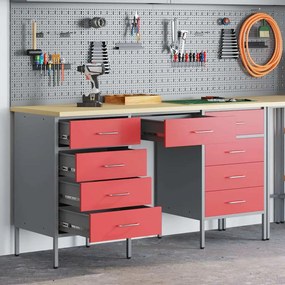 Conjunto de Armário e Mesa de Trabalho VidaXL com 3 Peças em Madeira Compósita e Aço Vermelho