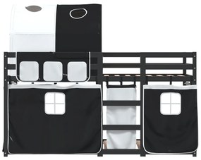 Beliche com cortinas 90x190 cm pinho maciço branco e preto