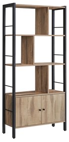 Estante VASAGLE, prateleira de armazenamento, estante grande com portas, 4 prateleiras, estrutura de aço, estilo industrial, para sala de estar, escritório, cor carvalho tostado e preto LBC022B50