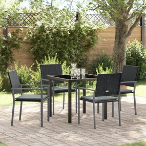 vidaXL Conjunto de Jantar Jardim 5 Peças com Almofadas Preto Rattan Poli