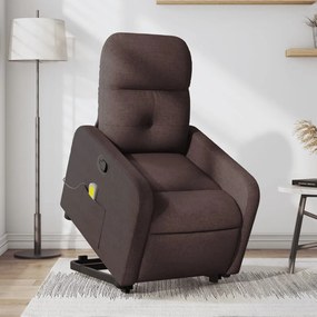 vidaXL Poltrona massagens reclinável elevatória tecido castanho-escuro