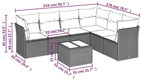 7 pcs conj. sofás jardim com almofadões vime PE cinzento-claro