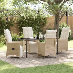 vidaXL Conjunto de Jantar de Jardim de 5 Peças com Almofadas Bege Poli Rattan