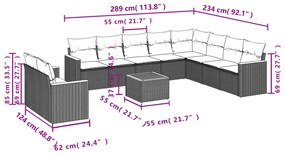 11 pcs conjunto sofás de jardim c/ almofadões vime PE bege