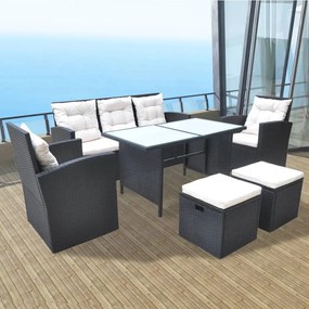 42643 vidaXL 6 pcs conjunto jantar exterior com almofadões vime PE preto