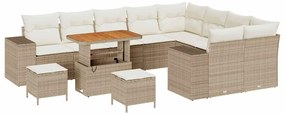 Conjunto de Sofás de Jardim de 12 Peças com Almofadas Bege em Rattan S