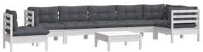 9 pcs conj. lounge de jardim c/ almofadões pinho maciço branco