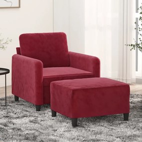 vidaXL Poltrona com apoio de pés 60 cm veludo vermelho tinto