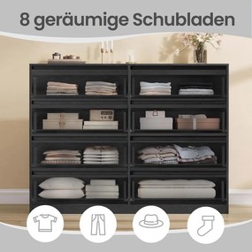 Cómoda, armário de arrumação, com 8 gavetas, para quarto, 40 x 119,4 x 97,5 cm, estilo moderno, preta