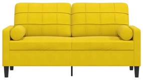 Sofá 2 lugares c/ almofadas decorativas 140 cm veludo amarelo