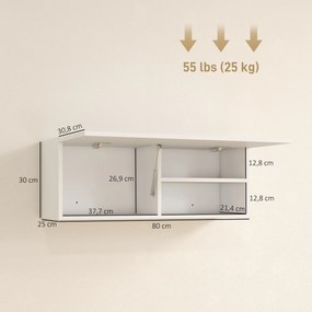 Armário de parede para casa de banho  80 x 25 x 30 cm, móvel suspenso com porta com dobradiças, branco