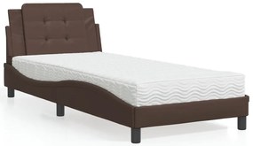 Cama com colchão 90x200 cm couro artificial castanho