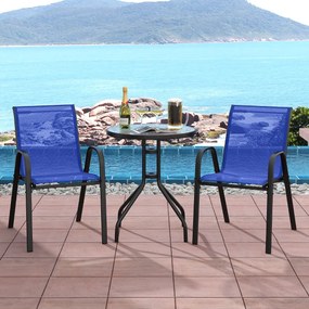 Conjunto de móveis Jardim Bistrô de 3 peças, 2 cadeiras em tecido e 1 mesa em vidro temperado azul