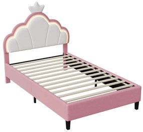 90X200Cm/140X200Cm Pink PU Children'S Bed Frame,With LED and Crown-Sha