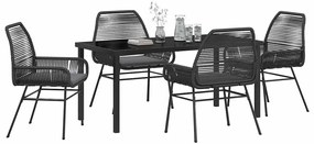 Conjunto de Jantar de Jardim com Almofadas Preto Rattan Polimérico