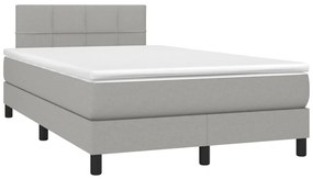 Cama box spring c/ colchão e LED 120x190 cm tecido cinza-claro